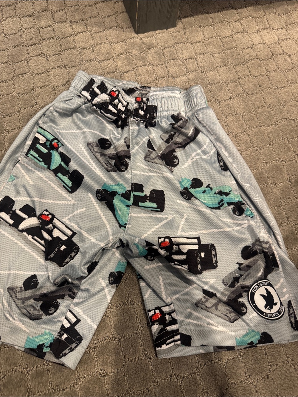 Boys' Grey Race Car Print Athletic Shorts